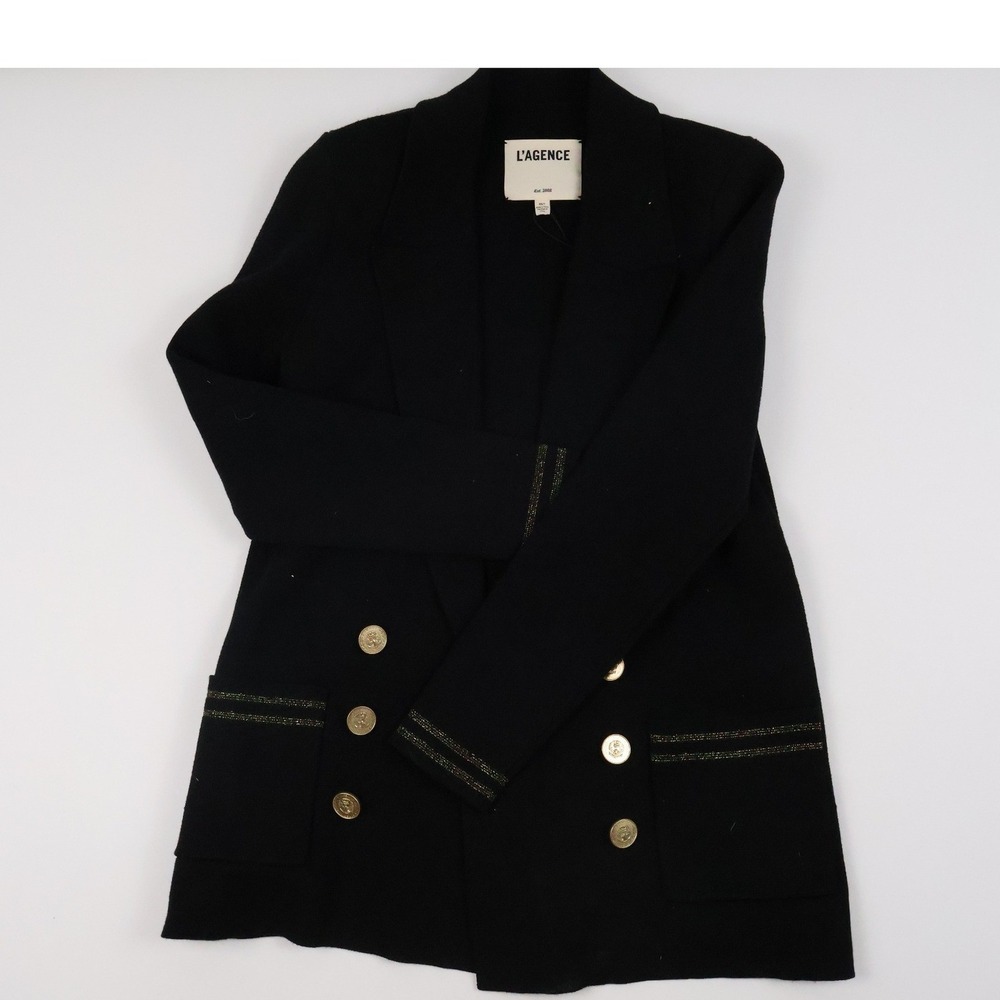 L'AGENCE Eileen JQD Knit Blazer Black Ecru Damask XS NWT $550